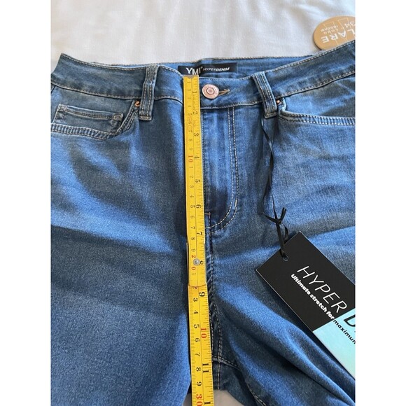 YMI Jeans Women Size L Blue Hyper Denim Long Bell Bottoms - Picture 4 of 12